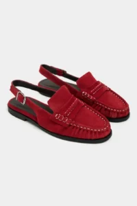 Nisantasi Shoes Mosby Red SUEDE Belt Detailed Flat Sole Women Loafer Slippers - Image 6