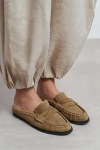 Nisantasi Shoes Debra ROME BEIGE Suede Leather Flat Sole Women Loafer Slippers - Image 7