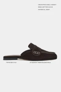 Nisantasi Shoes Harvey DARK COFFEE GENUINE Drink-Dış Leather Suede Flat Sole Women Loafer Slippers - Image 3