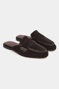 Nisantasi Shoes Harvey DARK COFFEE GENUINE Drink-Dış Leather Suede Flat Sole Women Loafer Slippers - Image 6