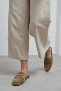 Nisantasi Shoes Harvey ROME BEIGE GENUINE Drink-Dış Leather Suede Flat Sole Women Loafer Slippers - Image 2