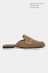 Nisantasi Shoes Harvey ROME BEIGE GENUINE Drink-Dış Leather Suede Flat Sole Women Loafer Slippers - Image 3