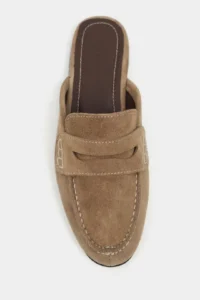 Nisantasi Shoes Harvey ROME BEIGE GENUINE Drink-Dış Leather Suede Flat Sole Women Loafer Slippers - Image 4