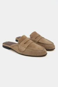 Nisantasi Shoes Harvey ROME BEIGE GENUINE Drink-Dış Leather Suede Flat Sole Women Loafer Slippers - Image 6