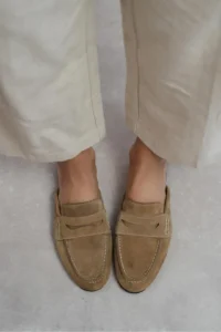 Nisantasi Shoes Harvey ROME BEIGE GENUINE Drink-Dış Leather Suede Flat Sole Women Loafer Slippers - Image 7