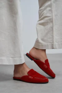Nisantasi Shoes Harvey Red GENUINE Drink-Dış Leather Suede Flat Sole Women Loafer Slippers - Image 2