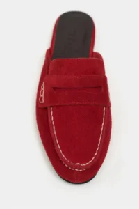 Nisantasi Shoes Harvey Red GENUINE Drink-Dış Leather Suede Flat Sole Women Loafer Slippers - Image 4