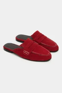 Nisantasi Shoes Harvey Red GENUINE Drink-Dış Leather Suede Flat Sole Women Loafer Slippers - Image 6
