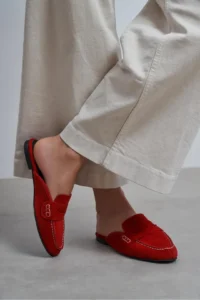 Nisantasi Shoes Harvey Red GENUINE Drink-Dış Leather Suede Flat Sole Women Loafer Slippers - Image 7