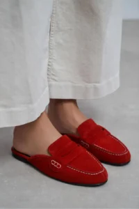 Nisantasi Shoes Harvey Red GENUINE Drink-Dış Leather Suede Flat Sole Women Loafer Slippers - Image 8