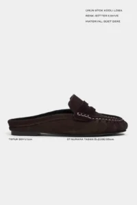 Nisantasi Shoes Loba DARK Brown Suede Leather Flat Sole Women Loafer Slippers - Image 2
