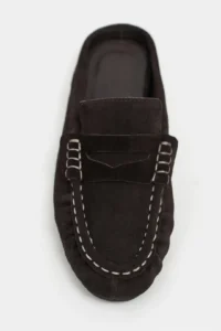 Nisantasi Shoes Loba DARK Brown Suede Leather Flat Sole Women Loafer Slippers - Image 3