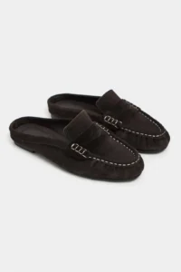 Nisantasi Shoes Loba DARK Brown Suede Leather Flat Sole Women Loafer Slippers - Image 5