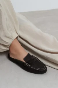 Nisantasi Shoes Loba DARK Brown Suede Leather Flat Sole Women Loafer Slippers - Image 8