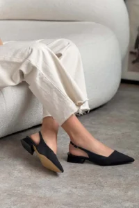 Nisantasi Shoes VIKTOR Black MATTE Front Black Satin Ankle Belt Detailed Pointed toe Short Heels Women Flats - Image 4