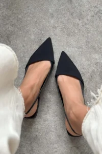 Nisantasi Shoes VIKTOR Black MATTE Front Black Satin Ankle Belt Detailed Pointed toe Short Heels Women Flats - Image 5