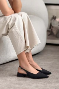 Nisantasi Shoes VIKTOR Black MATTE Front Black Satin Ankle Belt Detailed Pointed toe Short Heels Women Flats - Image 7