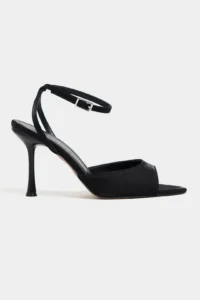 Nisantasi Shoes TANIA Black Satin Bilek Belt Detailed Women Thin Heels Shoes