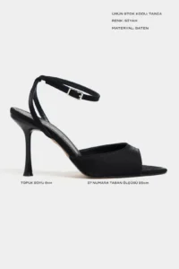 Nisantasi Shoes TANIA Black Satin Bilek Belt Detailed Women Thin Heels Shoes - Image 2