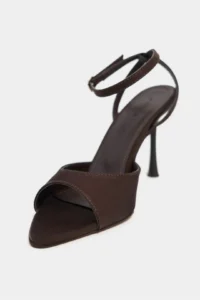 Nisantasi Shoes TANIA Brown Satin Bilek Belt Detailed Women Thin Heels Shoes - Image 3