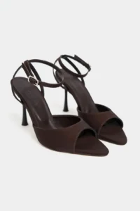 Nisantasi Shoes TANIA Brown Satin Bilek Belt Detailed Women Thin Heels Shoes - Image 5