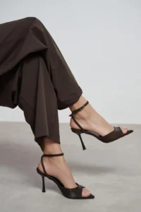 Nisantasi Shoes TANIA Brown Satin Bilek Belt Detailed Women Thin Heels Shoes - Image 6