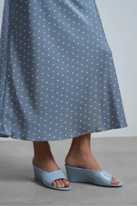 Nisantasi Shoes Allison Bebe Blue RUSTIC Patterned Wedge Heels Women Slippers - Image 2