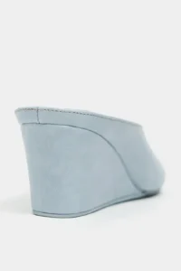 Nisantasi Shoes Allison Bebe Blue RUSTIC Patterned Wedge Heels Women Slippers - Image 5