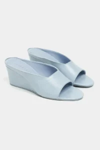 Nisantasi Shoes Allison Bebe Blue RUSTIC Patterned Wedge Heels Women Slippers - Image 6
