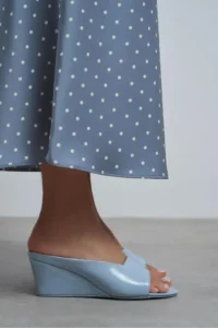 Nisantasi Shoes Allison Bebe Blue RUSTIC Patterned Wedge Heels Women Slippers - Image 8