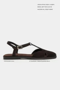 Nisantasi Shoes Harpy DARK Brown Suede Leather Hair Clip Detailed Flat Sole Women Sandals - Image 3
