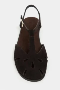 Nisantasi Shoes Harpy DARK Brown Suede Leather Hair Clip Detailed Flat Sole Women Sandals - Image 4