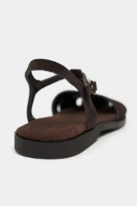 Nisantasi Shoes Harpy DARK Brown Suede Leather Hair Clip Detailed Flat Sole Women Sandals - Image 5