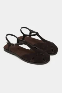 Nisantasi Shoes Harpy DARK Brown Suede Leather Hair Clip Detailed Flat Sole Women Sandals - Image 6