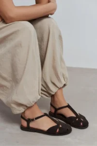 Nisantasi Shoes Harpy DARK Brown Suede Leather Hair Clip Detailed Flat Sole Women Sandals - Image 7