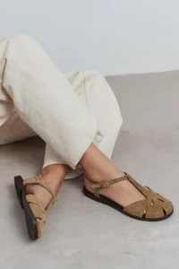 Nisantasi Shoes Harpy ROME BEIGE Suede Leather Hair Clip Detailed Flat Sole Women Sandals - Image 2