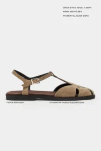 Nisantasi Shoes Harpy ROME BEIGE Suede Leather Hair Clip Detailed Flat Sole Women Sandals - Image 3