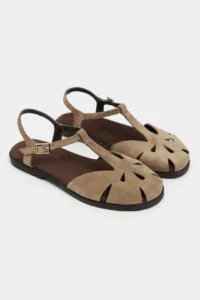 Nisantasi Shoes Harpy ROME BEIGE Suede Leather Hair Clip Detailed Flat Sole Women Sandals - Image 6