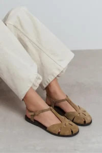 Nisantasi Shoes Harpy ROME BEIGE Suede Leather Hair Clip Detailed Flat Sole Women Sandals - Image 8