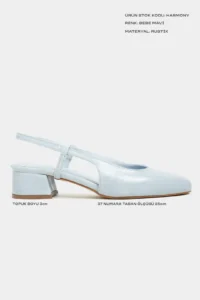 Nisantasi Shoes Harmony Bebe Blue RUSTIC Patterned Blunt Toe Belt Detailed Short Heels Women Flats - Image 2