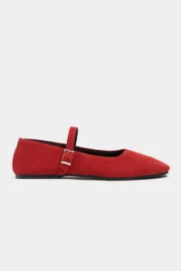 Nisantasi Shoes Mono Red SUEDE GENUINE Leather Hair Clip Detailed Flat Sole Women Flats