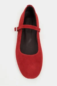 Nisantasi Shoes Mono Red SUEDE GENUINE Leather Hair Clip Detailed Flat Sole Women Flats - Image 3