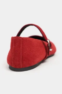 Nisantasi Shoes Mono Red SUEDE GENUINE Leather Hair Clip Detailed Flat Sole Women Flats - Image 4