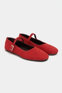 Nisantasi Shoes Mono Red SUEDE GENUINE Leather Hair Clip Detailed Flat Sole Women Flats - Image 5