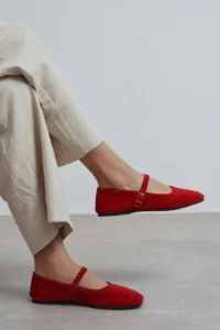 Nisantasi Shoes Mono Red SUEDE GENUINE Leather Hair Clip Detailed Flat Sole Women Flats - Image 7