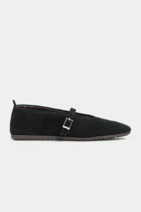 Nisantasi Shoes Mera Black Suede Hair Clip Detailed GENUINE Leather Hair Clip Detailed Flat Sole Women Flats