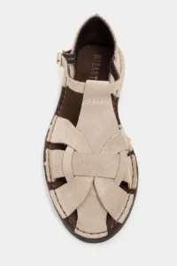 Nisantasi Shoes Solto Beige GENUINE Leather Hair Clip Detailed Flat Sole Women Sandals - Image 3