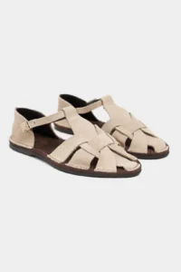 Nisantasi Shoes Solto Beige GENUINE Leather Hair Clip Detailed Flat Sole Women Sandals - Image 5