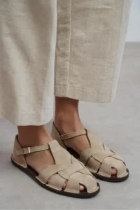Nisantasi Shoes Solto Beige GENUINE Leather Hair Clip Detailed Flat Sole Women Sandals - Image 6