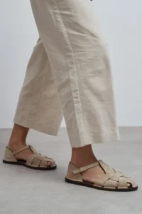 Nisantasi Shoes Solto Beige GENUINE Leather Hair Clip Detailed Flat Sole Women Sandals - Image 7